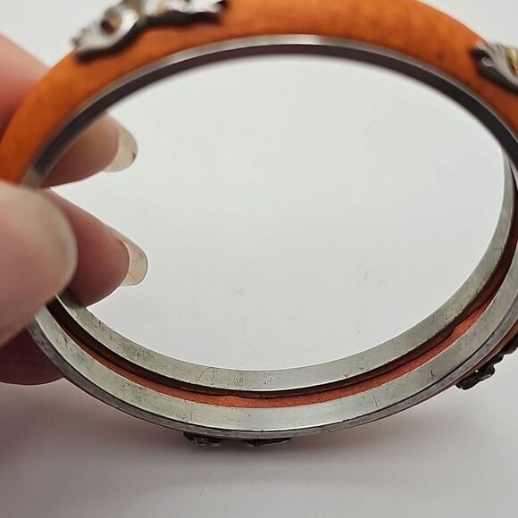 Bracelets Abalone and Nature Print Beige and Brown Leather with Frogs orange - Picture 5 of 6